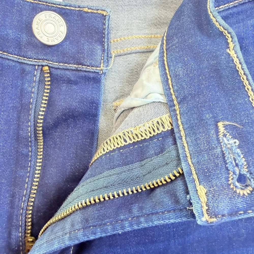 FRAME Le High Straight Jeans Dark Wash Raw Hem Denim Size 30 High Rise Womens‎